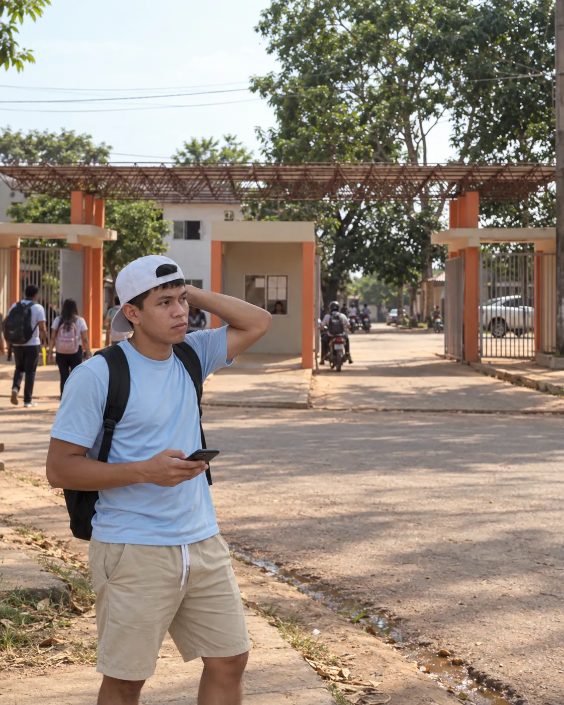 Pasajero esperando transporte en una calle de Riberalta
